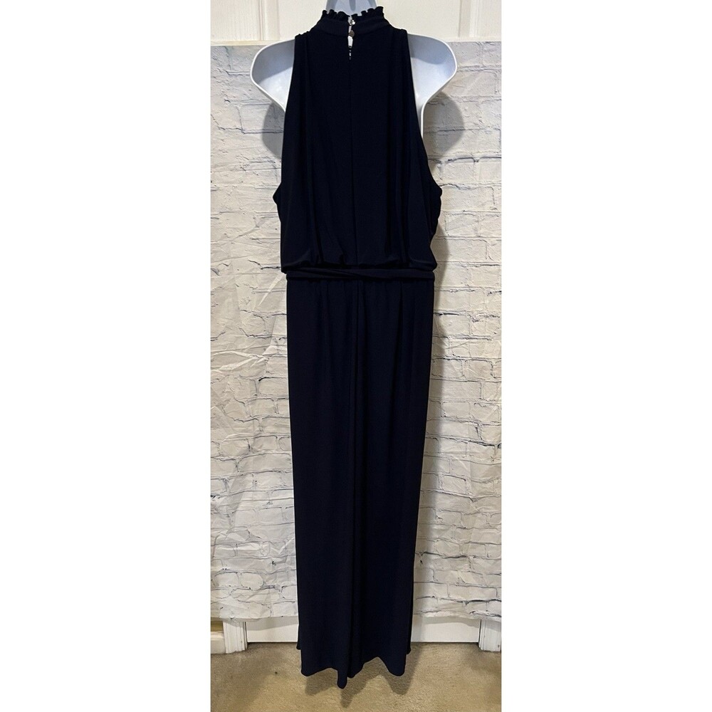 VINCE CAMUTO SLEEVELESS HALTER RUFFLE NECK NAVY BLUE BELTED JUMPSUIT 16W - Picture 6 of 8